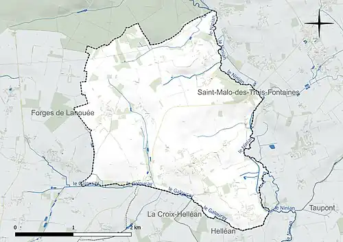 Carte en couleur présentant le réseau hydrographique de la commune
