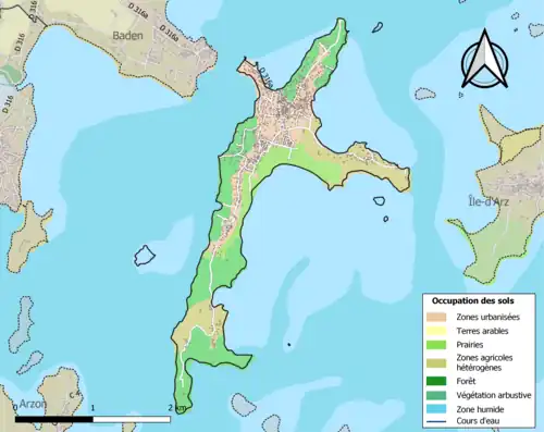 Carte en couleurs présentant l'occupation des sols.