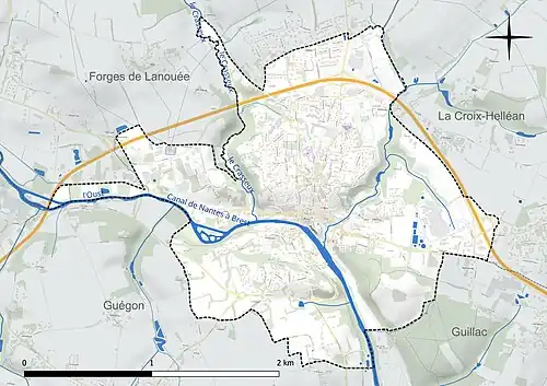 Carte en couleur présentant le réseau hydrographique de la commune