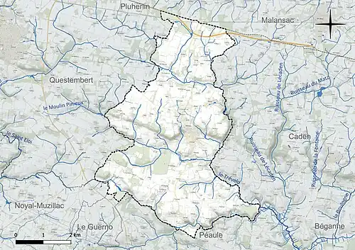 Carte du réseau hydrographique de la commune de Limerzel.