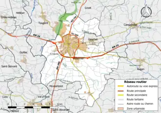 Carte du réseau routier de la commune de Ploërmel.