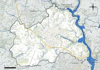 Carte en couleur présentant le réseau hydrographique de la commune
