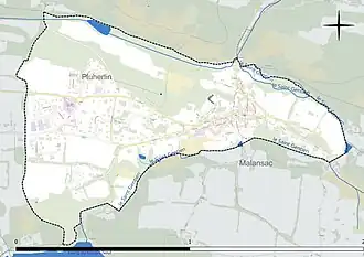 Carte en couleur présentant le réseau hydrographique de la commune