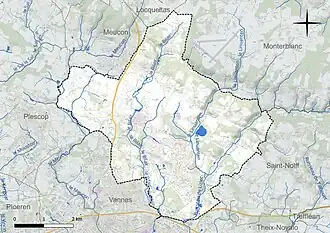 Carte en couleur présentant le réseau hydrographique de la commune