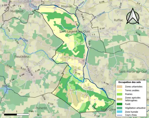 Carte en couleurs présentant l'occupation des sols.