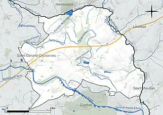 Carte en couleur présentant le réseau hydrographique de la commune