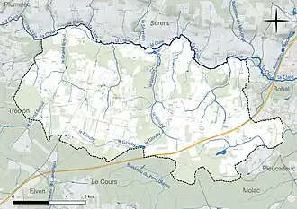 Carte en couleur présentant le réseau hydrographique de la commune