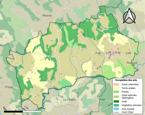 Carte en couleurs présentant l'occupation des sols.