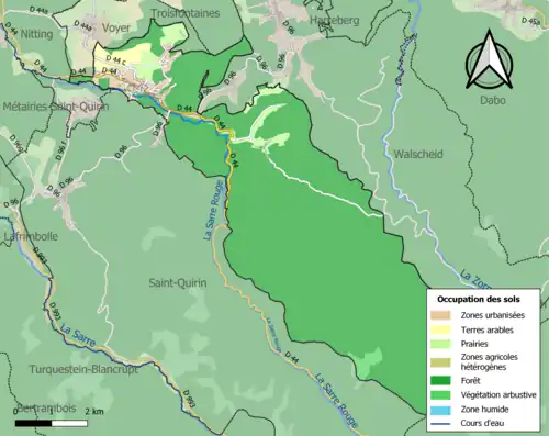 Carte en couleurs présentant l'occupation des sols.