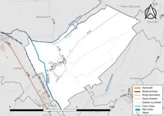 Carte en couleur présentant le réseau hydrographique de la commune