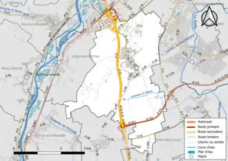 Carte en couleur présentant le réseau hydrographique de la commune