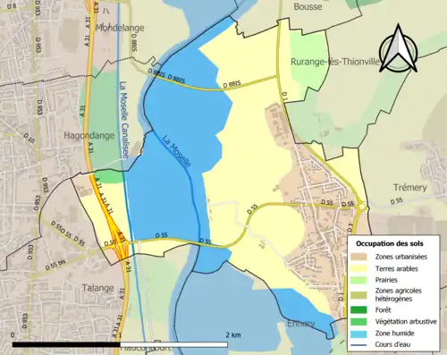 Carte en couleurs présentant l'occupation des sols.
