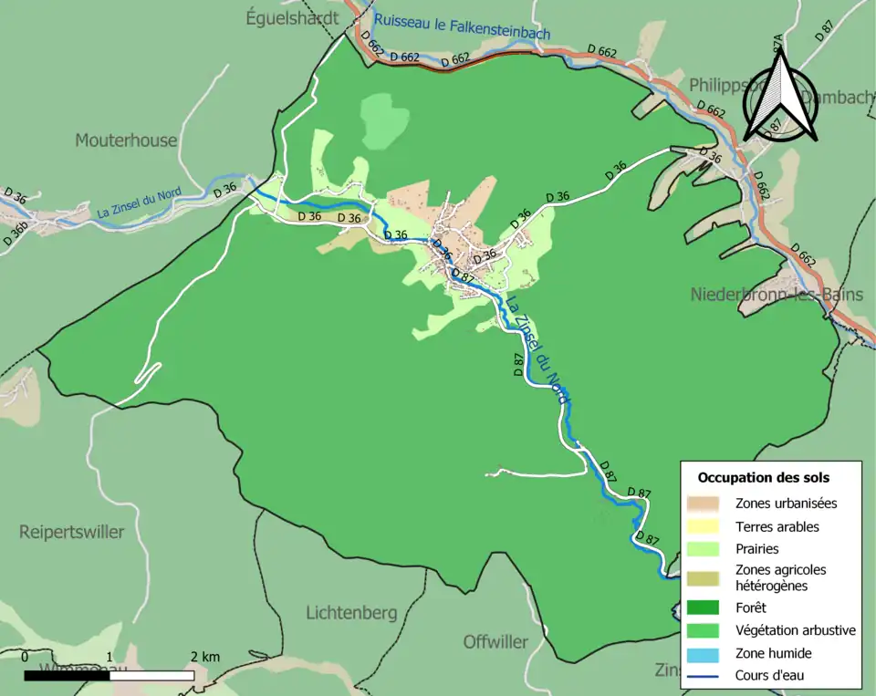 Carte en couleurs présentant l'occupation des sols.