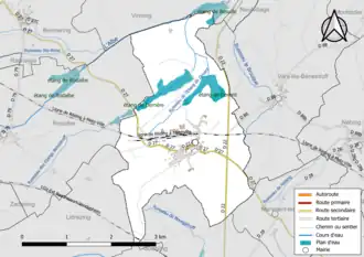 Carte en couleur présentant le réseau hydrographique de la commune