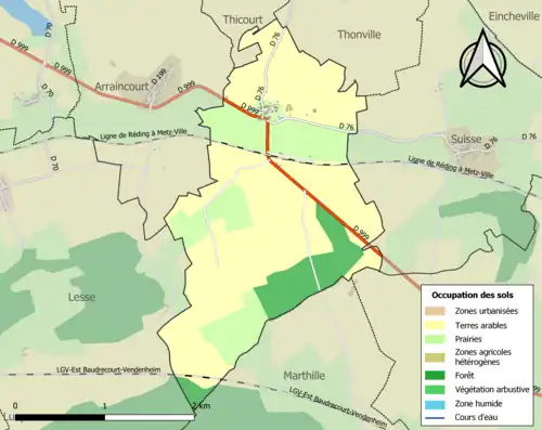 Carte en couleurs présentant l'occupation des sols.