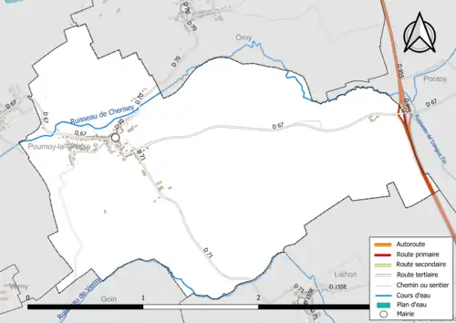 Carte en couleur présentant le réseau hydrographique de la commune