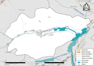 Carte en couleur présentant le réseau hydrographique de la commune