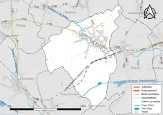 Carte en couleur présentant le réseau hydrographique de la commune
