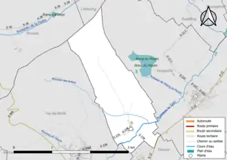 Carte en couleur présentant le réseau hydrographique de la commune
