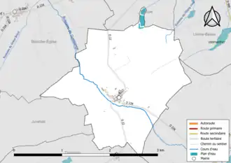 Carte en couleur présentant le réseau hydrographique de la commune