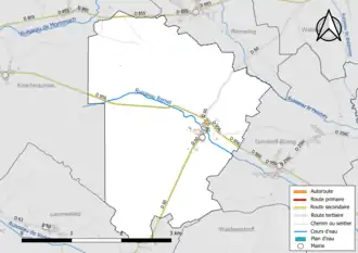 Carte en couleur présentant le réseau hydrographique de la commune