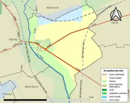 Carte en couleurs présentant l'occupation des sols.