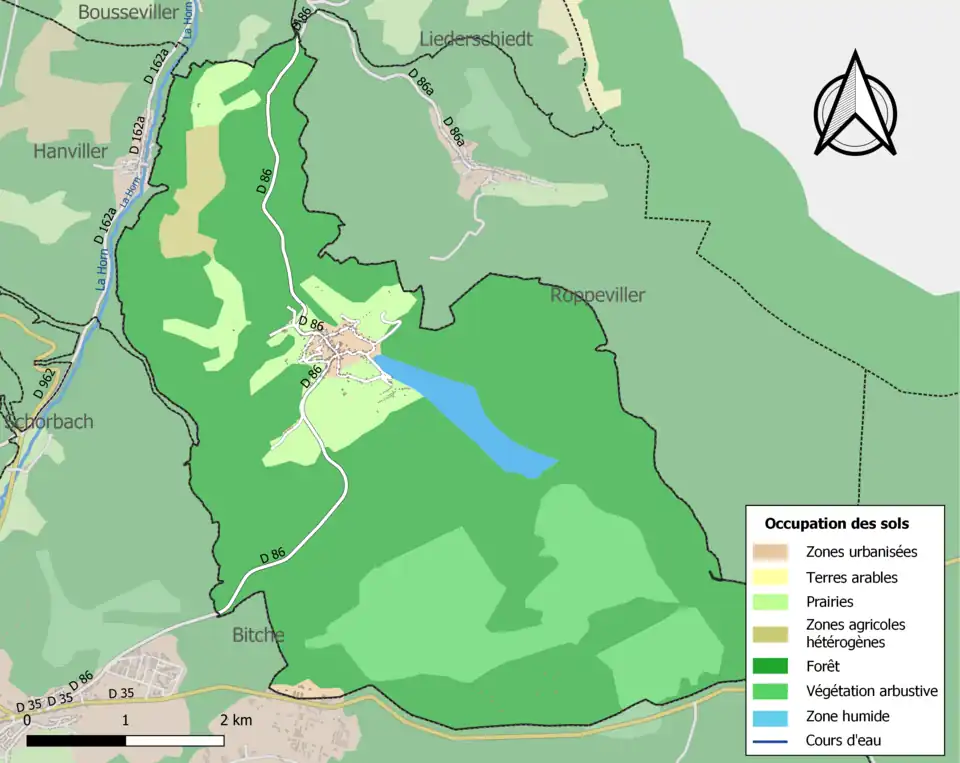 Carte en couleurs présentant l'occupation des sols.