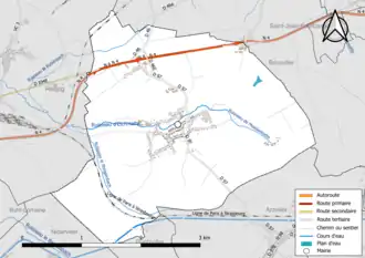 Carte en couleur présentant le réseau hydrographique de la commune