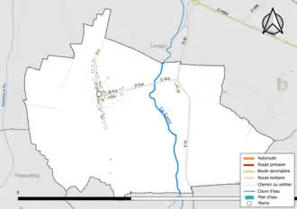 Carte en couleur présentant le réseau hydrographique de la commune