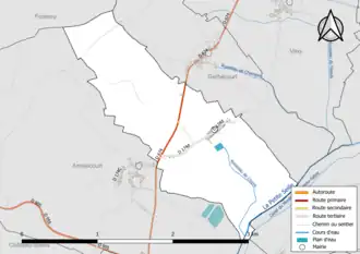 Carte en couleur présentant le réseau hydrographique de la commune