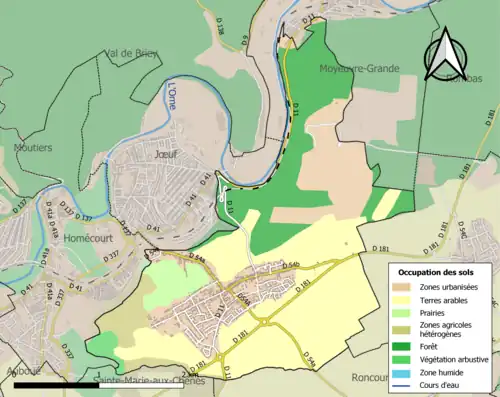 Carte en couleurs présentant l'occupation des sols.