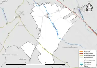 Carte en couleur présentant le réseau hydrographique de la commune