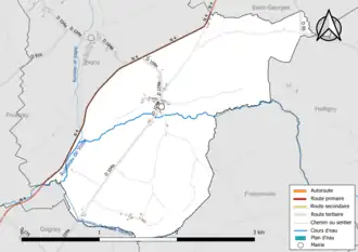 Carte en couleur présentant le réseau hydrographique de la commune