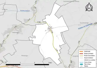 Carte en couleur présentant le réseau hydrographique de la commune