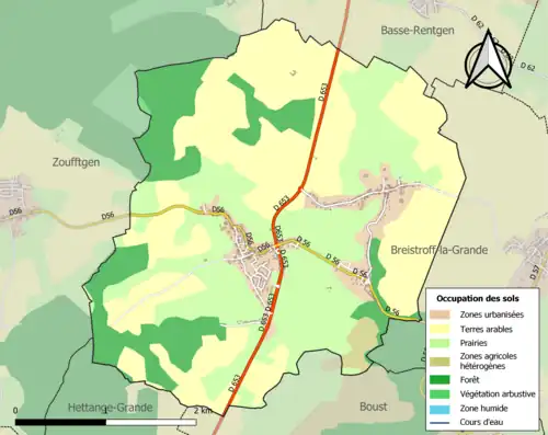 Carte en couleurs présentant l'occupation des sols.