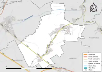 Carte en couleur présentant le réseau hydrographique de la commune