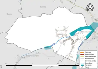 Carte en couleur présentant le réseau hydrographique de la commune