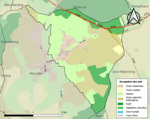 Carte en couleurs présentant l'occupation des sols.