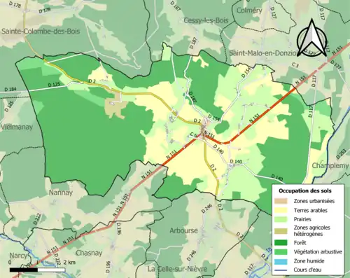 Carte en couleurs présentant l'occupation des sols.