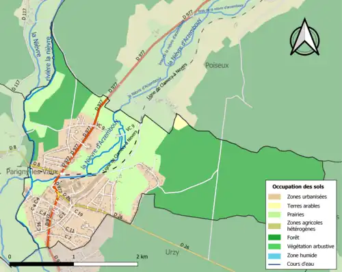 Carte en couleurs présentant l'occupation des sols.