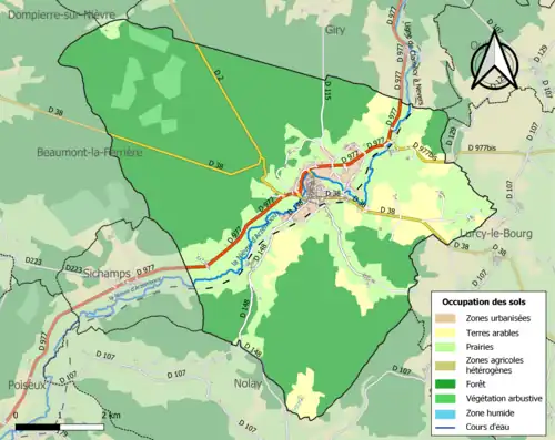 Carte en couleurs présentant l'occupation des sols.