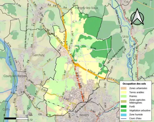 Carte en couleurs présentant l'occupation des sols.