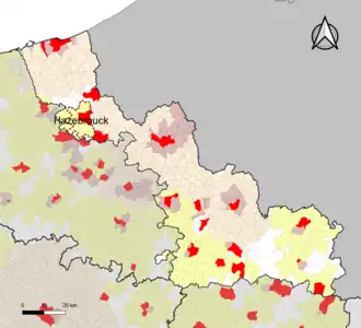 Localisation de l'aire d'attraction d'Hazebrouck dans le département du Nord.