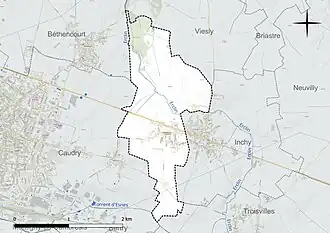 Carte en couleur présentant le réseau hydrographique de la commune