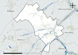 Carte en couleur présentant le réseau hydrographique de la commune