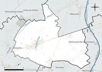 Carte en couleur présentant le réseau hydrographique de la commune