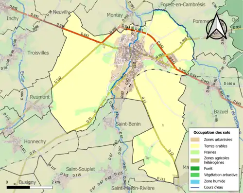 Carte en couleurs présentant l'occupation des sols.