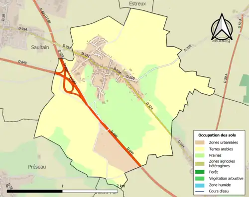 Carte en couleurs présentant l'occupation des sols.