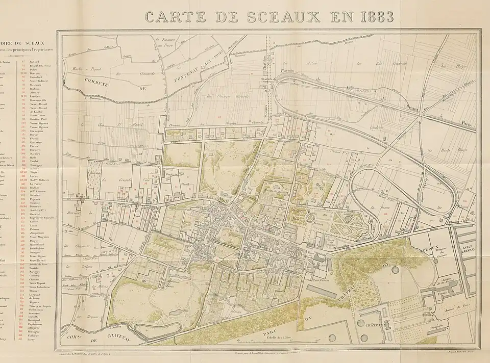 Carte de Sceaux en 1883. La rue Voltaire y est déjà visible.