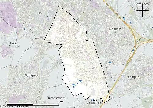Carte en couleur présentant le réseau hydrographique de la commune